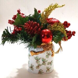 Christmas Holly Berry Vase Gold Tassel Decor Reds Greens Gold Floral Traditional